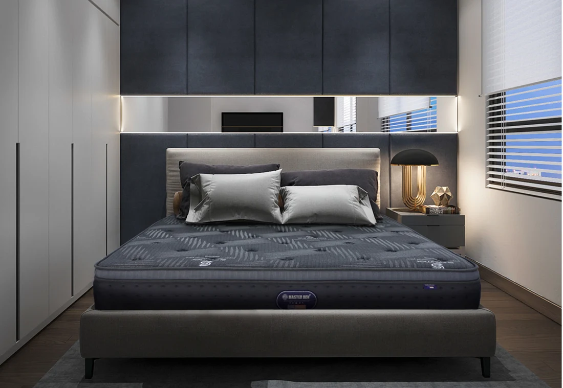 Dark charcoal A618 Meijinbang mattress in a modern bedroom
